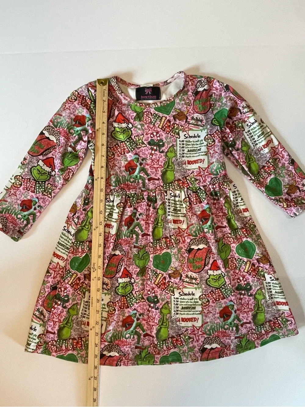 Bowtism Girls Pink Grinchmas Christmas Twirl Dress Long Sleeve Size 7